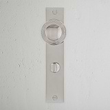 Poplar Long Plate Sprung Door Knob & Thumbturn Polished Nickel Finish on White Background right Facing Front View