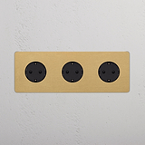 Triple 3x Schuko Module Round - Antique Brass Black