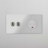 Double 2x Toggle & Danish Module Round - Clear Polished Nickel White 