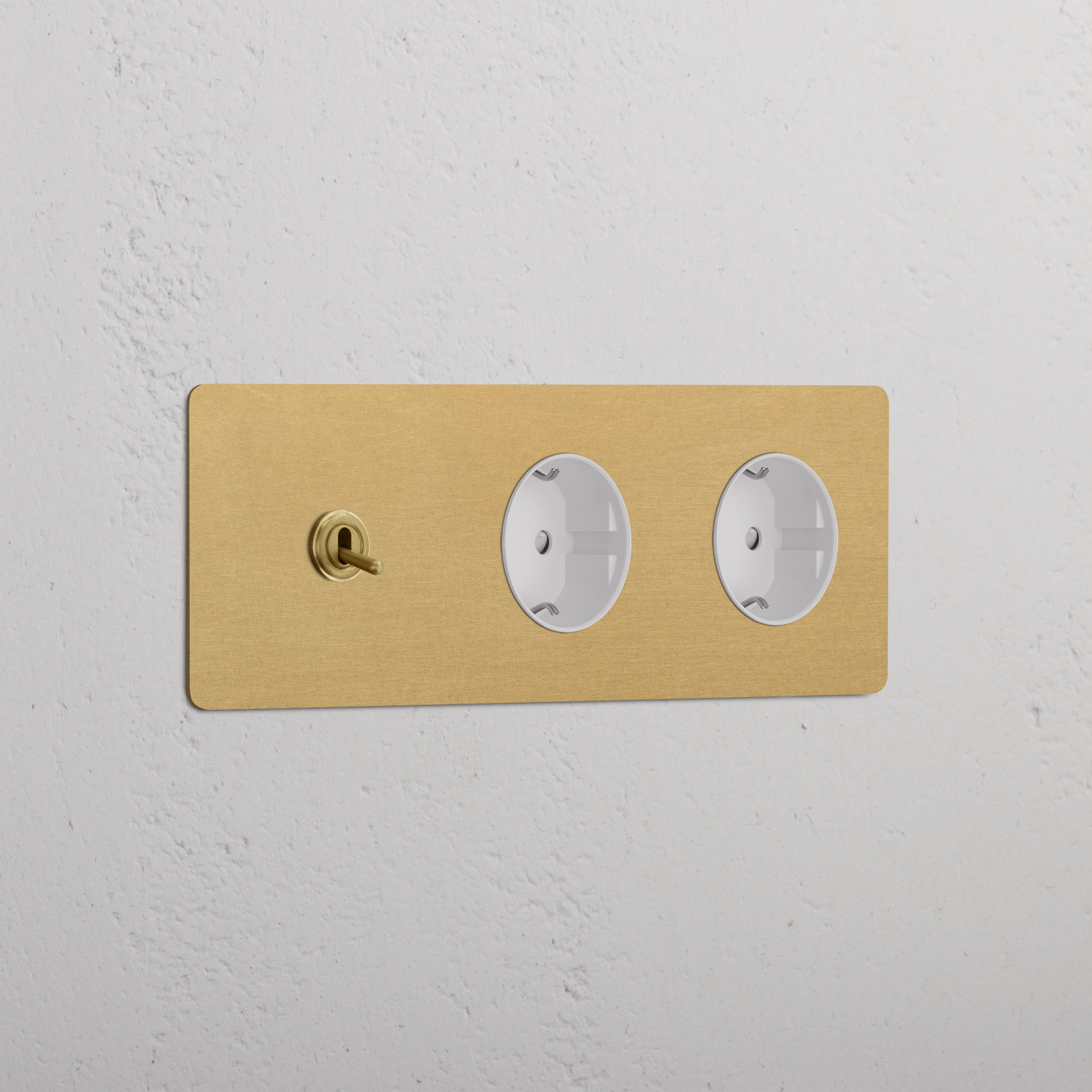 Triple Toggle & 2x Schuko Module Round - Antique Brass White 