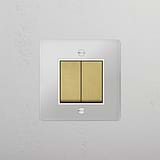 Stylish Light Control Accessory: Clear Antique Brass White Dual Rocker Switch on White Background