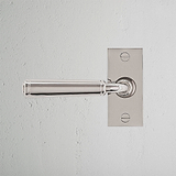 Digby Short Plate Fixed Door Handle Polished Nickel Finish on White Background right Facing Front View