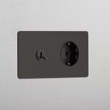 Double Toggle & Schuko Module Round - Bronze Black 