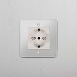 Single Schuko/Bipasso Module - Clear White Finish Front Facing on White Background