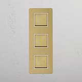 Easy-to-Control Vertical Triple Rocker Switch in Antique Brass White on White Background