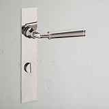 Digby Long Plate Sprung Door Handle & Thumbturn Polished Nickel Finish on White Background