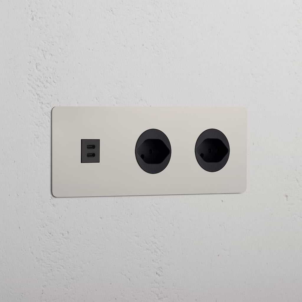 Triple USB 30W & 2x Swiss Module - Polished Nickel Black