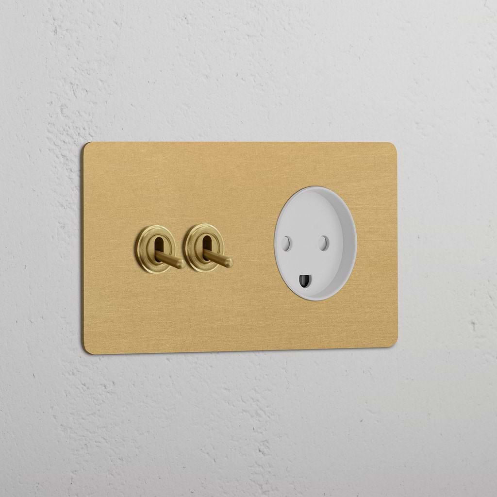 Double 2x Toggle & Danish Module Round - Antique Brass White  