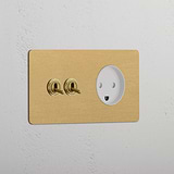 Double 2x Toggle & Danish Module Round - Antique Brass White  