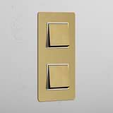 Vertical Double Rocker Switch with 2 Levers in Antique Brass White - Easy Installation