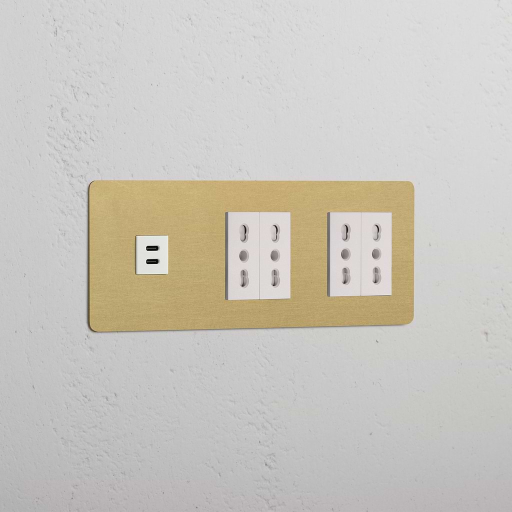 Triple USB 30W & 4x Bipasso Module - Antique Brass White