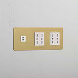 Triple USB 30W & 4x Bipasso Module - Antique Brass White