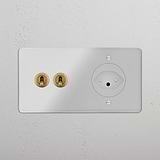 Double 2x Toggle & Swiss Module Round - Clear Antique Brass White 