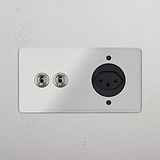 Double 2x Toggle & Swiss Module Round - Clear Polished Nickel Black 