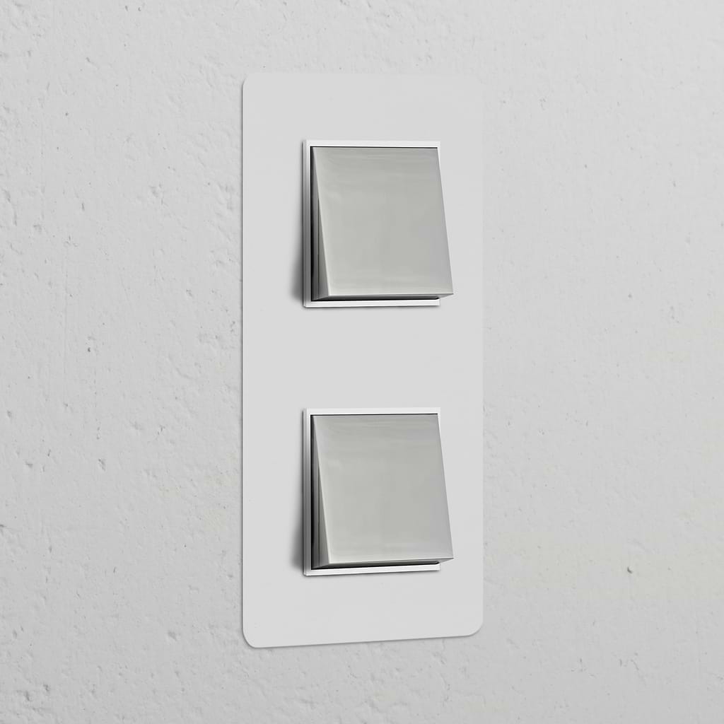 Double 2x vertical rocker switches in polished nickel white, perfect for modern switch and dimmer installations.