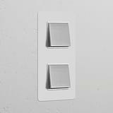 Double 2x vertical rocker switches in polished nickel white, perfect for modern switch and dimmer installations.