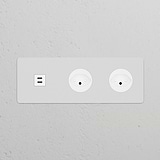 White round module with two Swiss Type J sockets & triple USB 30W port for efficient power and charging options.