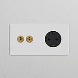 Double 2x Toggle Switch with Schuko Type F Power Module in antique brass black for Double Sockets & Modules.