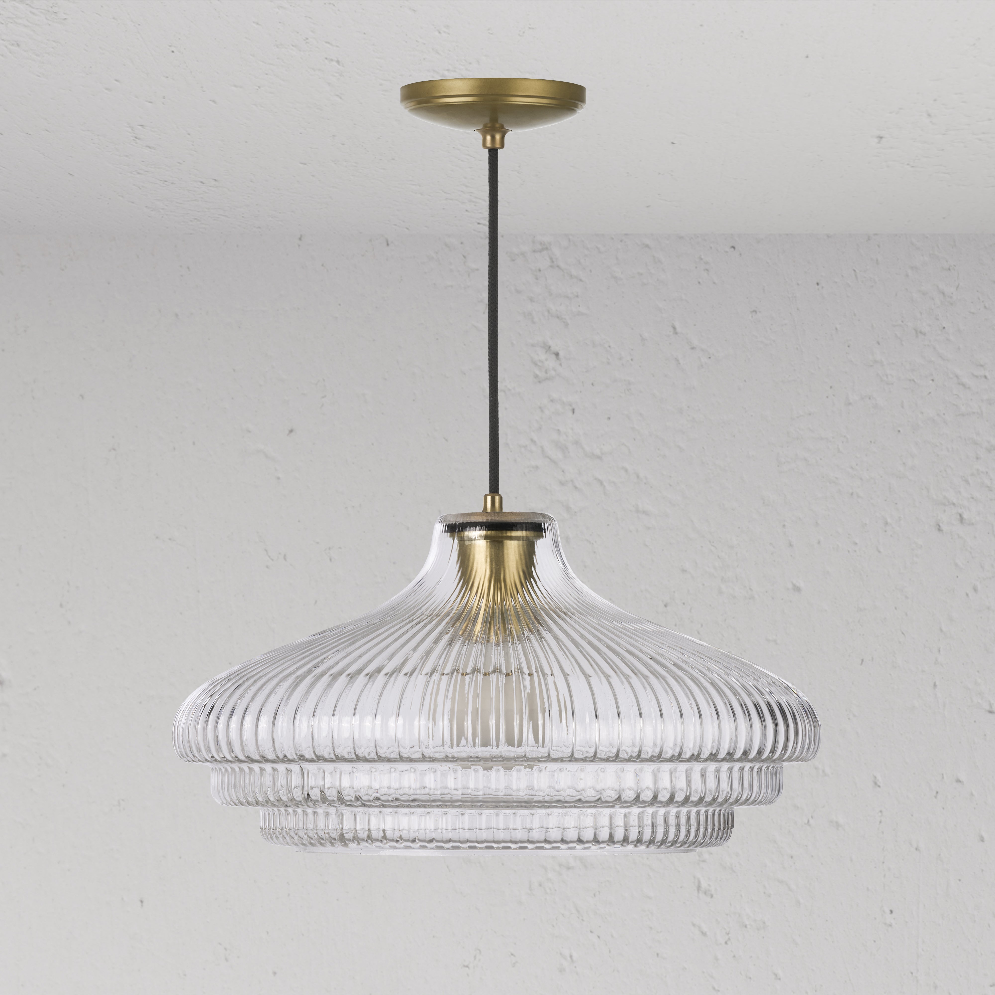 Brookfield Large Pendant Light Fluted Glass - Antique Brass