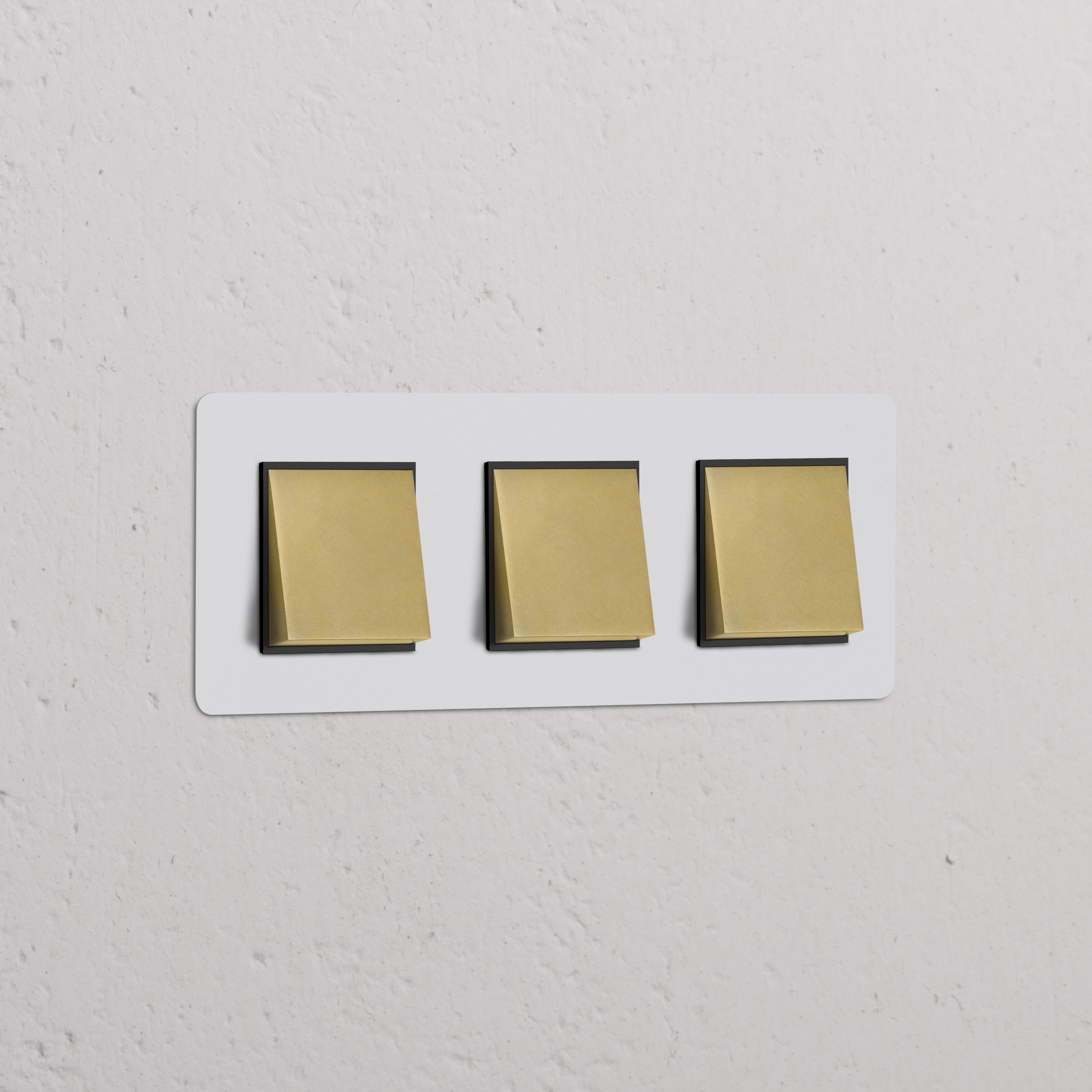 Triple 3x Rocker Switch, paintable antique brass on black, for elegant control in Triple Switches & Dimmers.