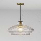Brookfield Large Pendant Light Fluted Glass - Antique Brass