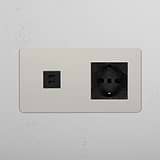 Double USB 30W & Schuko/Bipasso Module - Polished Nickel Black