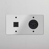 Double USB 30W & Swiss Module Round - Clear Black