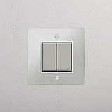 Streamlined Dual-Function Single Rocker Switch in Clear Polished Nickel White - Reliable Light Management Accessory on White Background