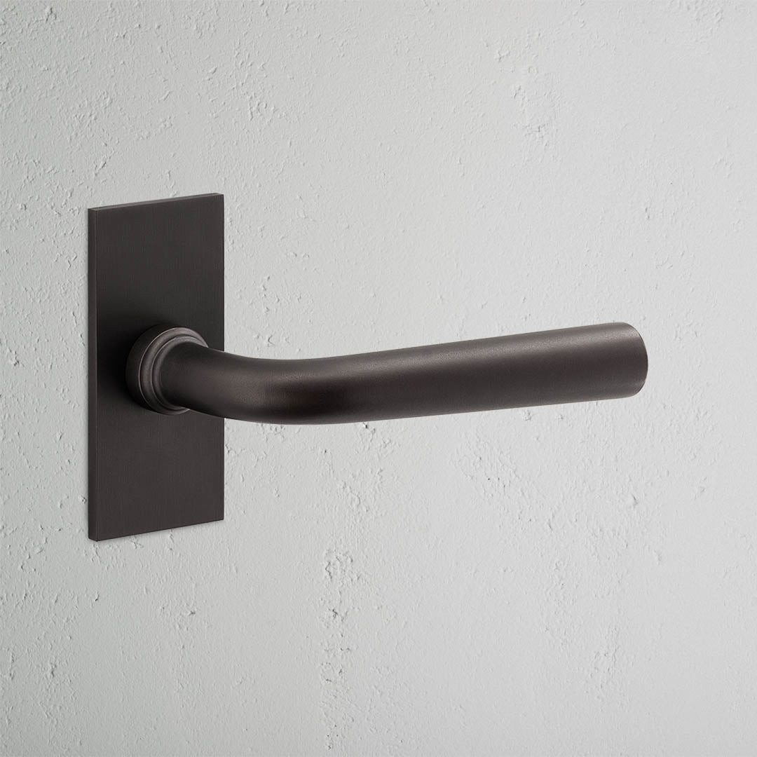 Apsley Short Plate Sprung Door Handle Bronze Finish on White Background