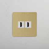 Dual Port HDMI Single Module in Antique Brass White on White Background