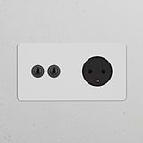 Double 2x toggle switch with Danish Type K power module, paintable bronze black, for wall installation.