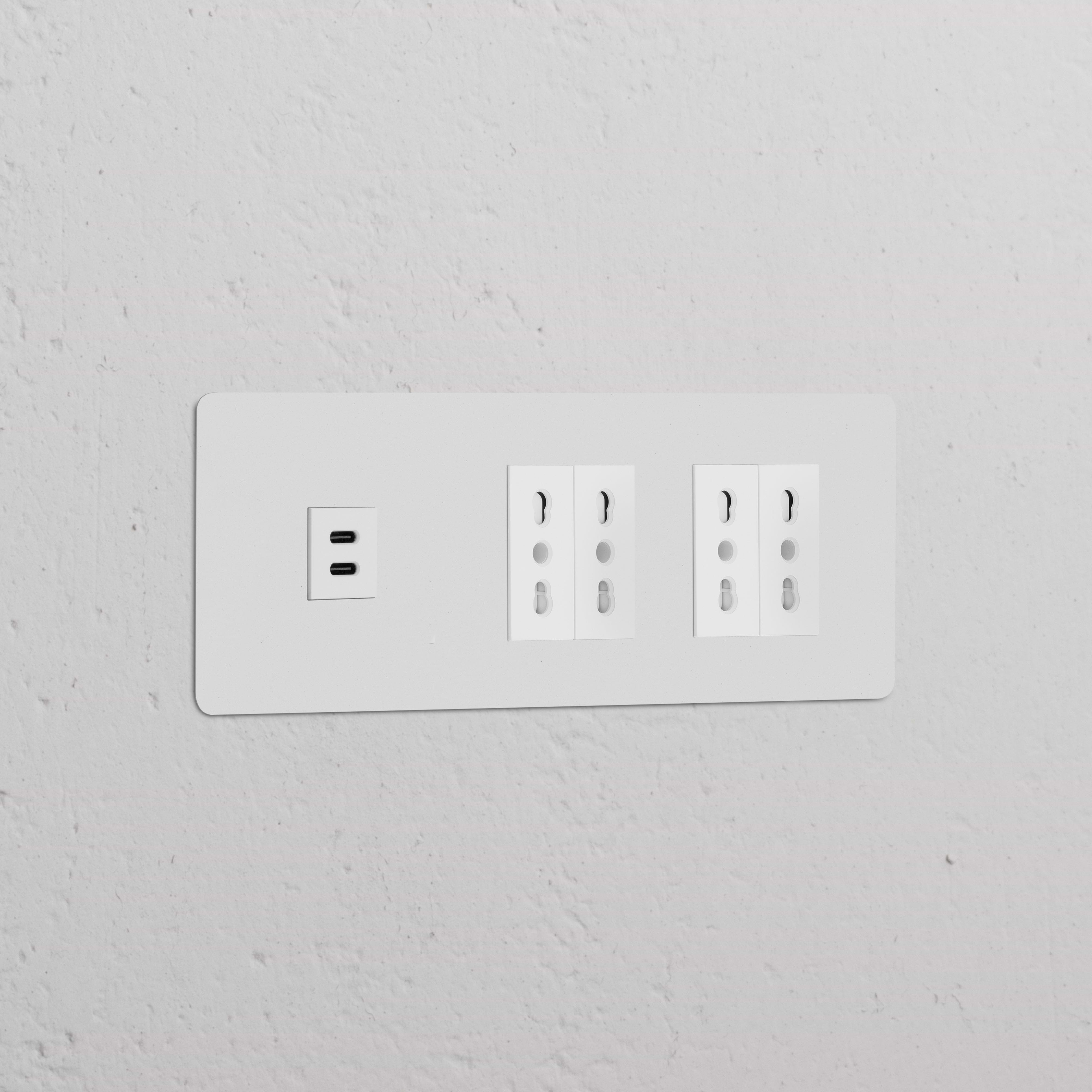 Paintable white panel with triple USB 30W for fast charging and four Bipasso power modules.