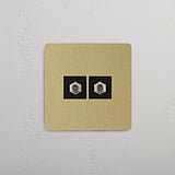 Two-Socket Single Satellite Module, Antique Brass Black Aesthetic on White Background