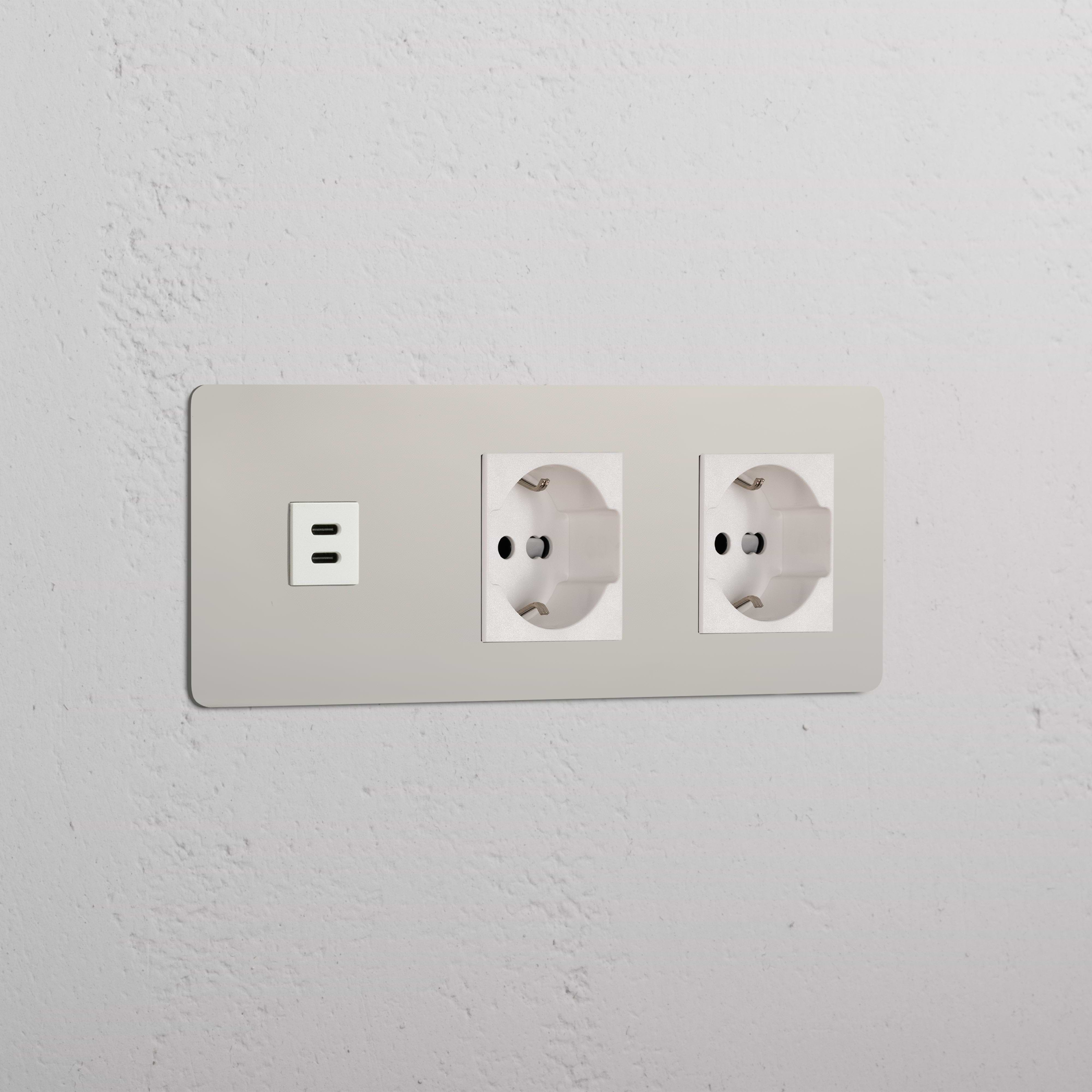 Triple USB 30W & 2x Schuko/Bipasso Module - Polished Nickel White