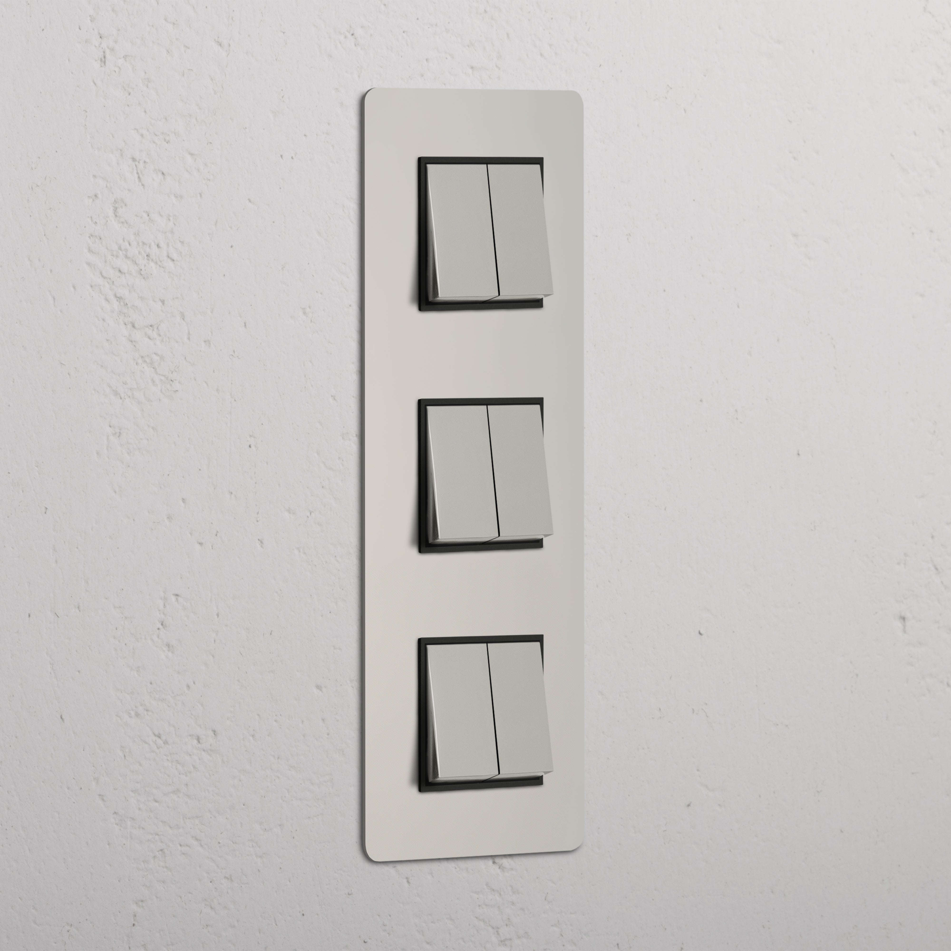 Super Capacity Vertical Light Control Switch: Polished Nickel Black Triple 6x Vertical Rocker Switch