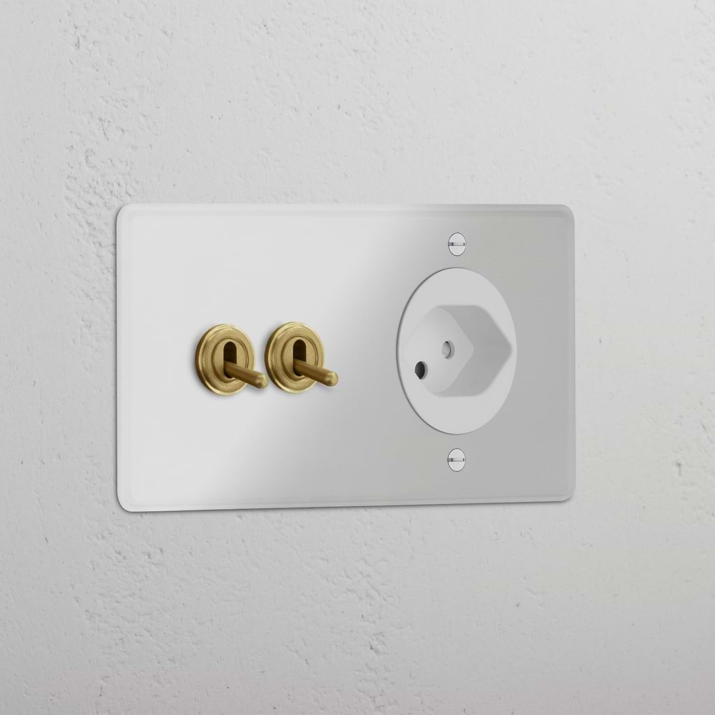 Double 2x Toggle & Swiss Module Round - Clear Antique Brass White 