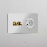 Double 2x Toggle & Swiss Module Round - Clear Antique Brass White 