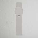 Onslow Long Plate Sprung Door Knob Polished Nickel Finish on White Background Front Facing