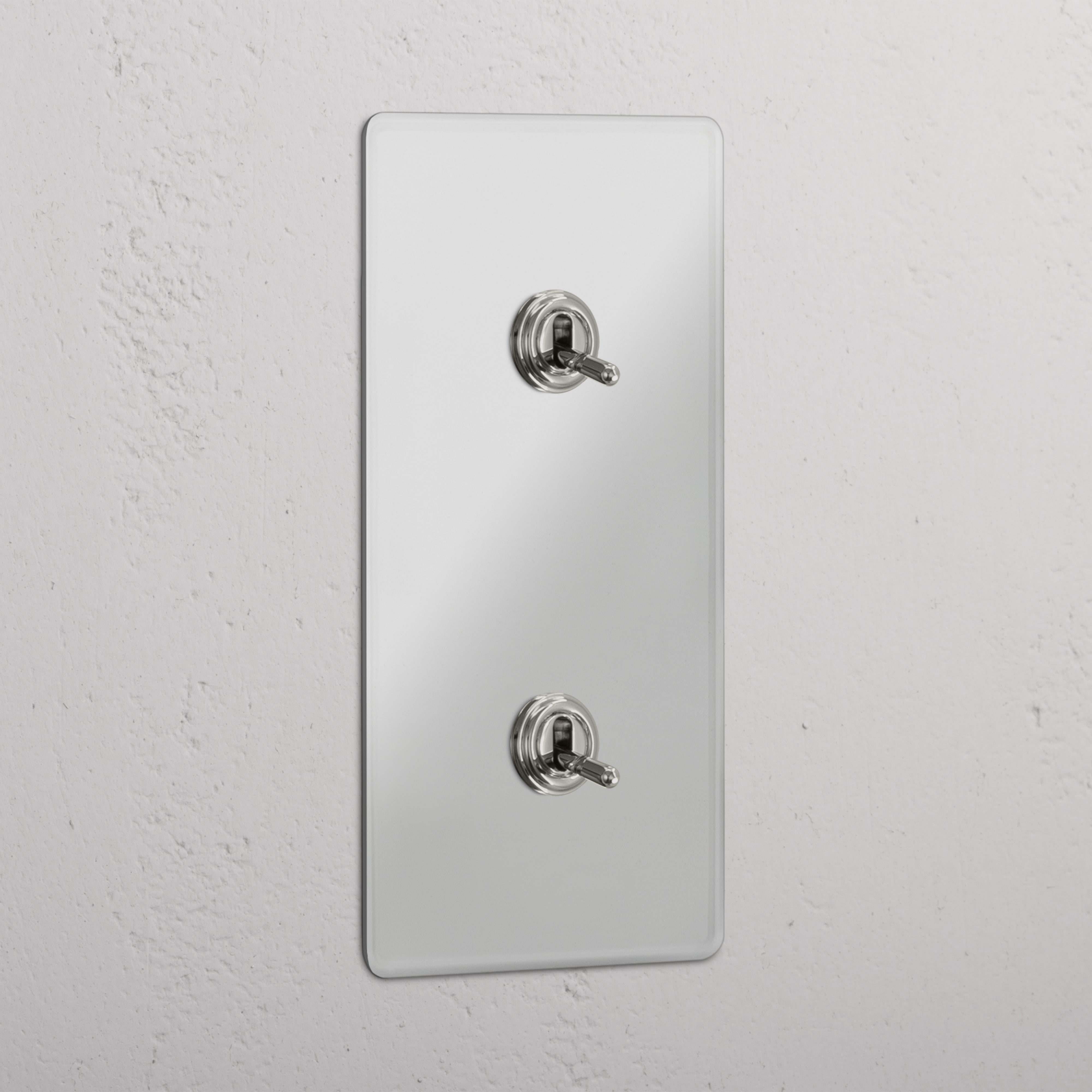 Versatile Vertical Double Toggle Switch in Clear Polished Nickel - Convenient Light Management Accessory