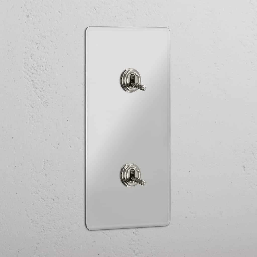 Versatile Vertical Double Toggle Switch in Clear Polished Nickel - Convenient Light Management Accessory