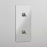 Versatile Vertical Double Toggle Switch in Clear Polished Nickel - Convenient Light Management Accessory