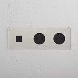 Triple USB 30W & 2x Schuko Module Round - Polished Nickel Black
