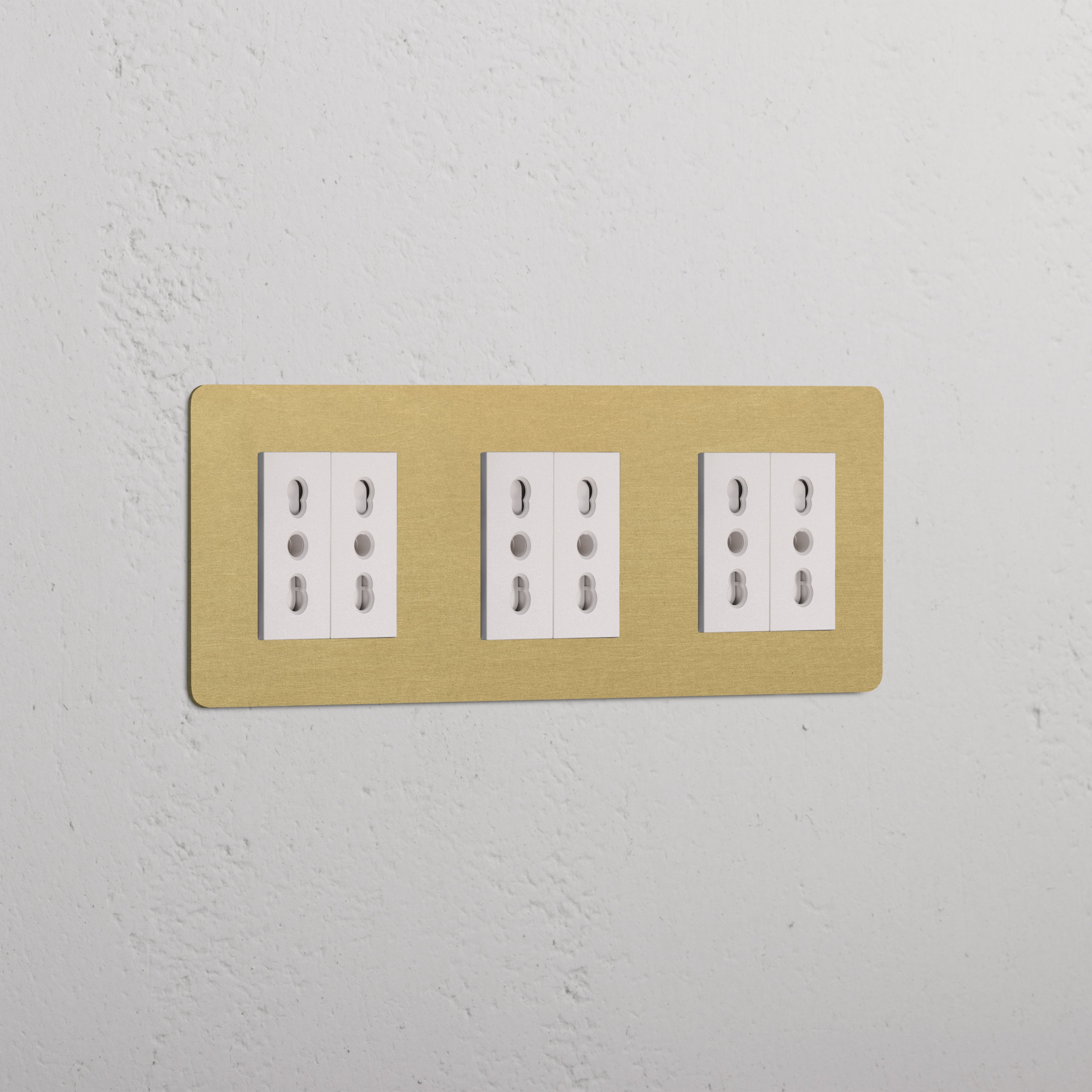 Triple 6x Bipasso Module in antique brass with white triple sockets, designed for wall installations.