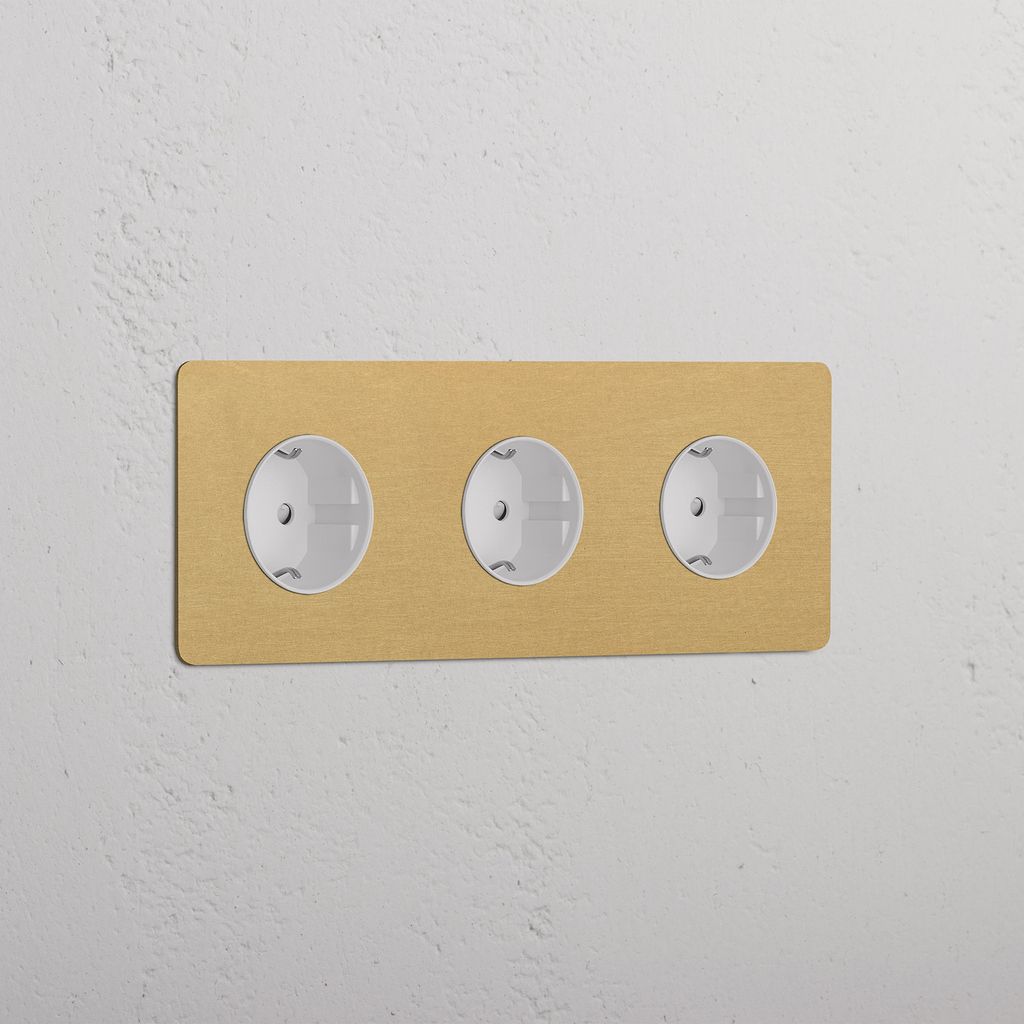 Triple 3x Schuko Module - Antique Brass White