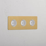 Triple 3x Schuko Module - Antique Brass White