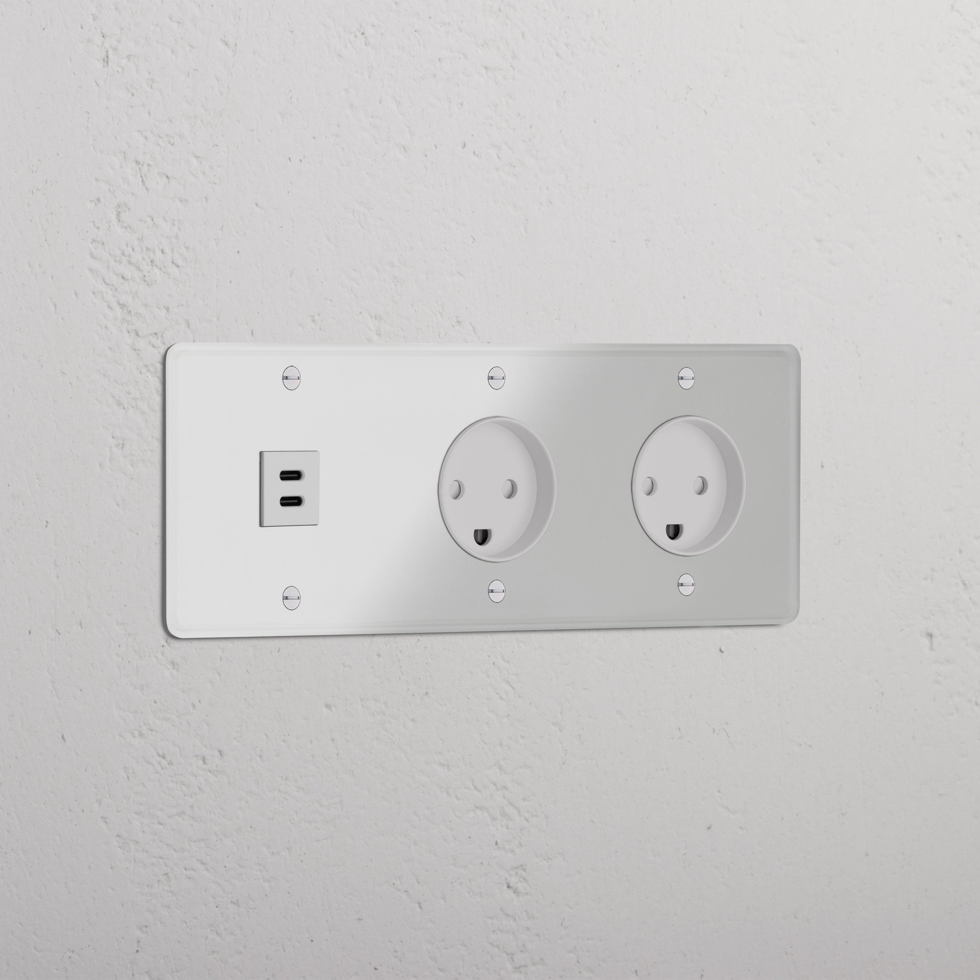 Triple USB 30W & 2x Danish Module - Clear White