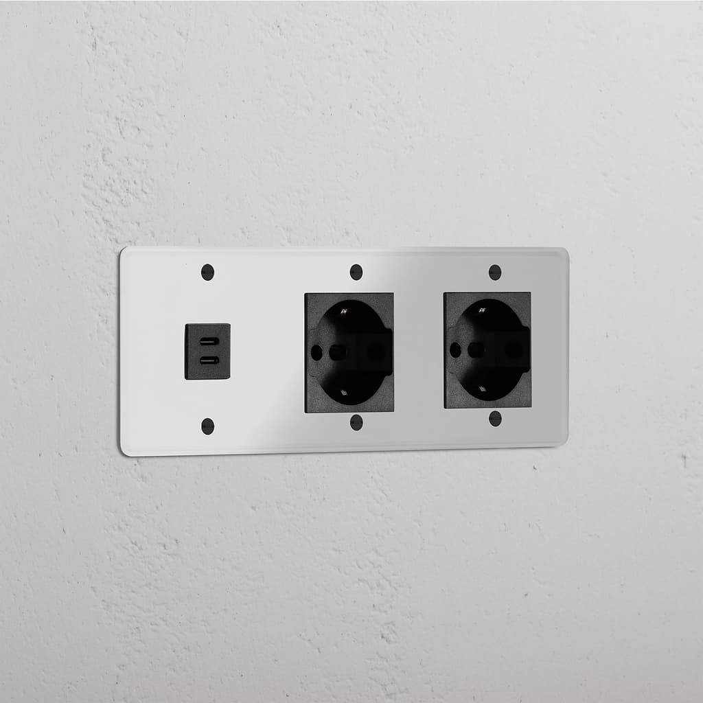 Triple USB 30W & 2x Schuko/Bipasso Module - Clear Black