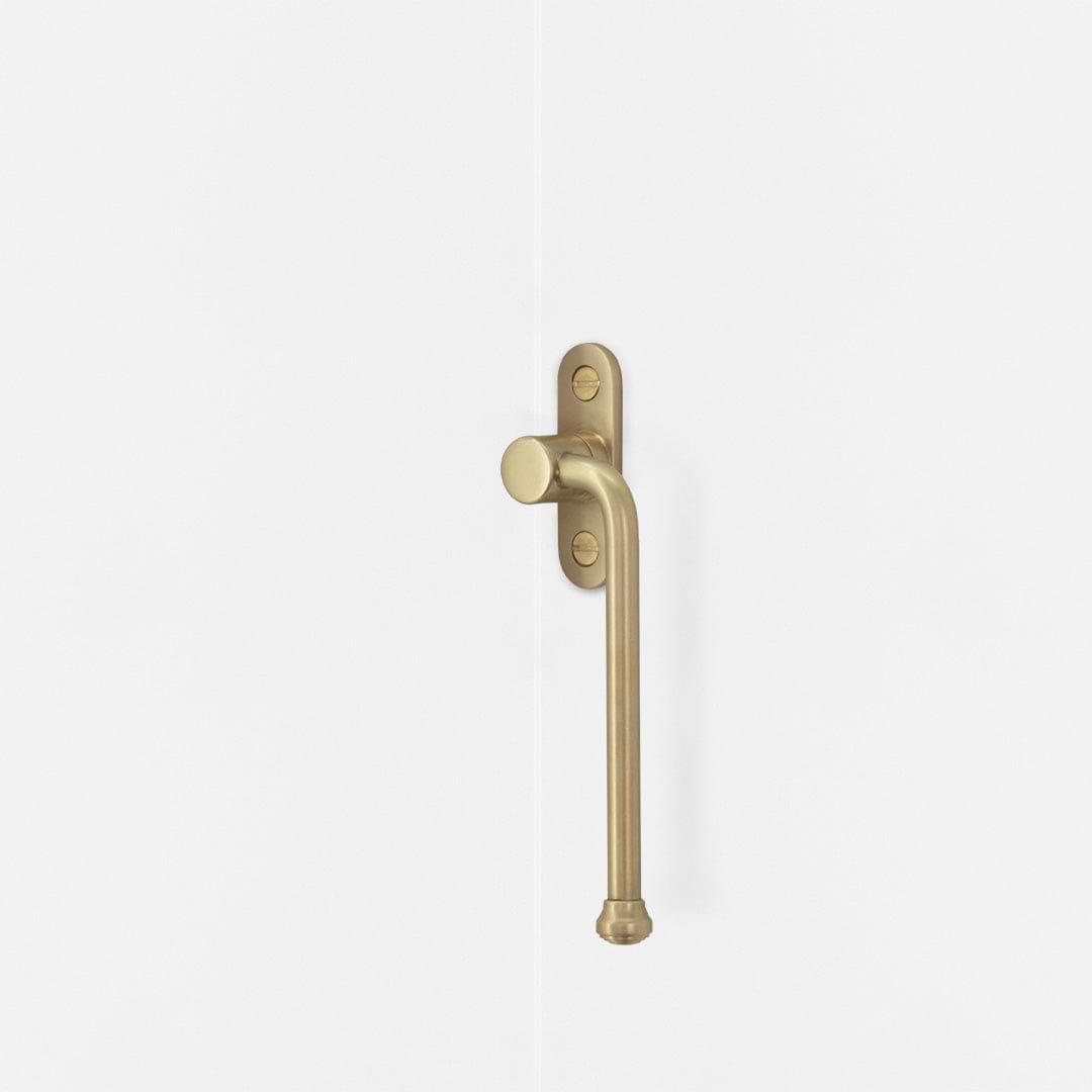 Right Southbank Casement Window Handle Antique Brass Finish on White Background