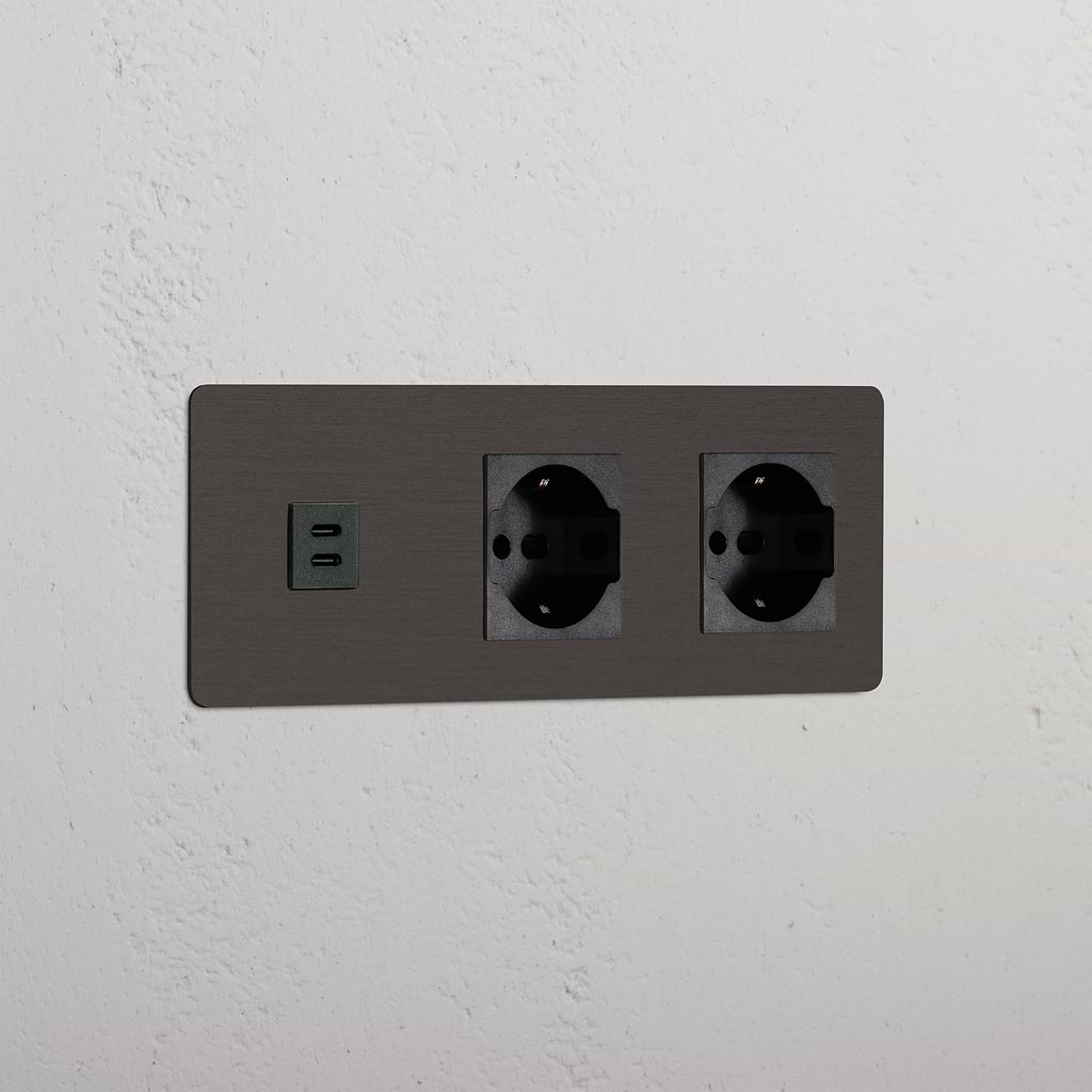 Triple USB 30W & 2x Schuko/Bipasso Module - Bronze Black