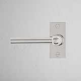 Harper Short Plate Sprung Door Handle Polished Nickel Finish on White Background right Facing Front View